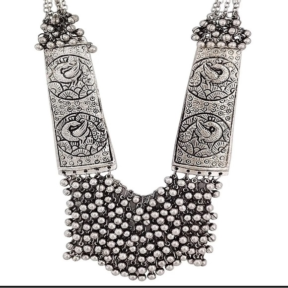 Oxidized Silver Unique Ornate Design Long Necklace - Picture 8 of 10